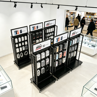Rak Display Aksesoris Ponsel Mingtang, Stand Casing Ponsel Berputar dengan Pengait dan Roda