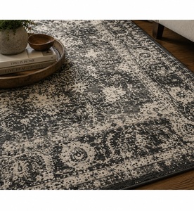 Tapis moderne géométrique en laine/soie, fabriqué à la machine, 5x7 pieds, lavable, antidérapant, pour salon et chambre, épaisseur moyenne - Product Image 3