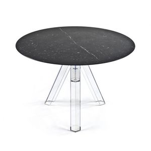 Set da tavolo in marmo nero rotondo Ometto con Base in policarbonato trasparente 90/130 Top 107 diametro modello TMR0003 - Product Image 4