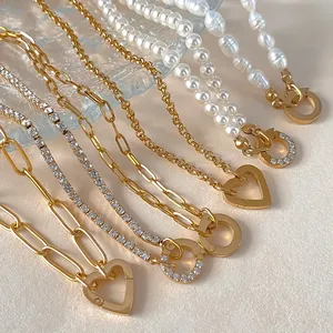 Collar con Colgante EManco, <span class=keywords><strong>Cadena</strong></span> <span class=keywords><strong>de</strong></span> <span class=keywords><strong>Perlas</strong></span> con Cierre <span class=keywords><strong>de</strong></span> Corazón, para Manualidades, Colgante DIY, Acero Inoxidable, Resistente al Agua, para Mujer, Dropshipping - Product Image 6