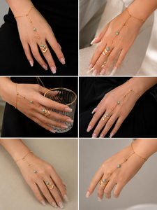 <b>Gold</b> Plated Turquoise Hand Harness Ring <b>Bracelet</b> for Women Adjustable Finger <b>Bracelet</b> Chain Hand Jewelry Elegant Party Wear - Product Image 3