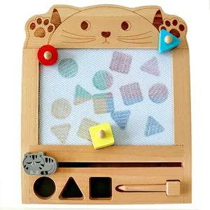Preschool Toddler Travel Toys wooden house shape writing board Magnetic Drawing Board