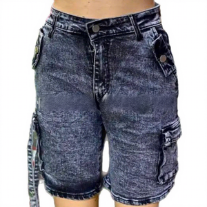 Shorts in Denim a Vita Alta per Donne, Pantaloncini Jeans Vintage Multi-Tasca per Streetwear e Uso Quotidiano Casual - Product Image 6
