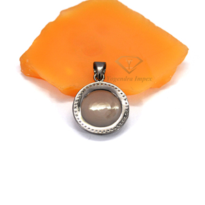 Colgante de Plata de Ley 925 con gema de Calcedonia gris de forma redonda, colgante chapado en rodio negro hecho a mano, joyería para mayorista - Product Image 2