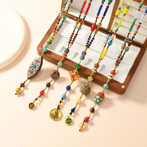 Fabrik verkauf Tibetan Creative Nepal Anhänger Halskette Vintage Multi Stone Ethnische Emaille Türkis Perlen Lucky Long Halskette Geschenk - Product Image 2