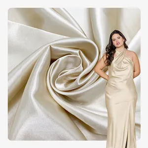 Tissu Wedtex en stock en usine, vente en gros de tissu satin royal russe extensible en polyester doré pour robe de mariée