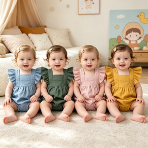 Cute baby clothing girl pagliaccetto lino cotone volant manica estate new born baby toddler girls vestiti <span class=keywords><strong>pagliaccetti</strong></span> - Product Image 1