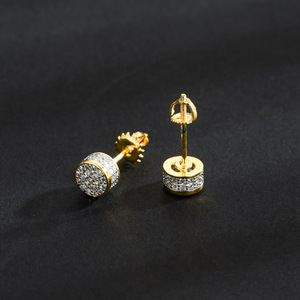 Stud Earrings Round Micro Pave Zircon Ball Geometric Design Silver Two Tone Party Fashion Jewelry - Product Image 2