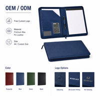 Portafolio de Cuero A4 con Cierre y Calculadora, Organizador de Negocios, Bolsa de Documentos de PU Premium para Reuniones de Oficina, con Logotipo Personalizado