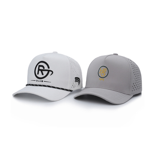 OEM Custom 100% Polyester Silk Screen Printed Water Resistant 5-Panel Laser Cut Embroidery Patch Sport Rope <strong>Grey</strong> <strong>Baseball</strong> <strong>Cap</strong> - Product Image 5