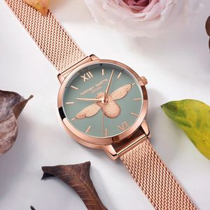 Reloj de Lujo para Mujer Hannah <span class=keywords><strong>Martin</strong></span> 2026, Conjunto de Reloj y Brazalete con Esfera de Abeja Grabada en 3D, Reloj de Vestir Clásico Informal para Mujer, Oro Rosa, 31 mm - Product Image 4