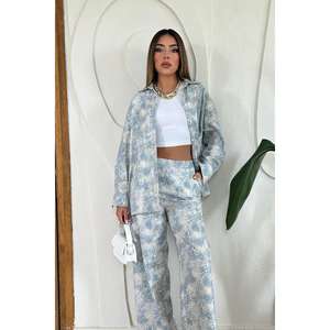 ชุดลำลองผ้าลินิน 2 ชิ้น ลายเสือดาวสีน้ำเงิน เสื้อแจ็คเก็ตและเสื้อฮู้ดขาสั้นสำหรับผู้หญิง สำหรับใส่เล่นกีฬาในฤดูใบไม้ร่วง - Product Image 4