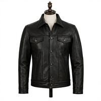 Blouson Bomber Homme en Toile et Cuir Noir, Col Rabattu, Fermeture Éclair, Logo Avant, Uni, Décontracté, Respirant, Idéal pour l'Automne