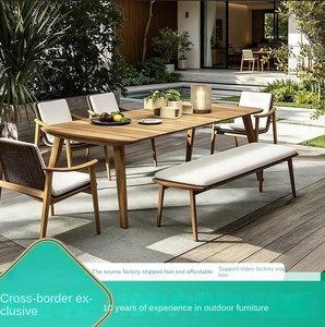 Mesa de Comedor de Madera Maciza y Ratán, Silla para Patio, Villa, Hotel, Jardín, Resistente a la Lluvia y al Sol, Muebles de Exterior, Mesa de Teca para Exteriores - Product Image 1