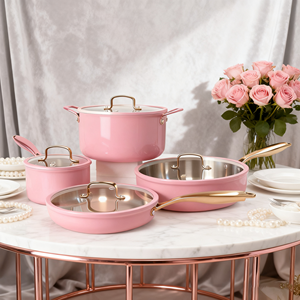 8Pcs 304 Thép Không Gỉ <span class=keywords><strong>Cookware</strong></span> <span class=keywords><strong>Set</strong></span> Màu Hồng Không Dính Nước Sốt Pan Với Vàng Xử Lý Thân Thiện Với Môi Hàn Quốc Thiết Kế Cho Nhà Sử Dụng - Product Image 6