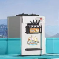 Étals avec bureau petite machine à crème glacée molle à trois saveurs 14-20L / H Machine à crème glacée automatique commerciale économique