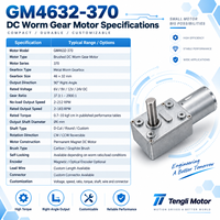 Moteur à engrenages à vis sans fin Tengli GM4632-370 12V 24V DC 46x32mm avec boîte de vitesses métallique, couple élevé 10 Kgf-cm pour l'automatisation industrielle