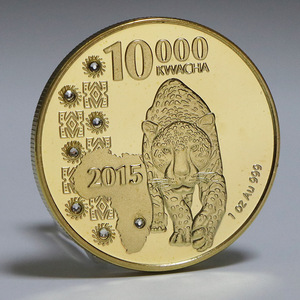 Pièces de monnaie étrangères commémoratives de la faune africaine de Zambie, incrustées de diamants, représentant un léopard et un éléphant - Product Image 4
