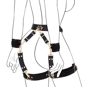 <span class=keywords><strong>BDMS</strong></span> cuero BDSM Bondage Set esclavo arnés Cross Lock esposas pierna tirantes liguero coqueteo juguetes sexuales para mujeres adultos - Product Image 1