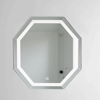 Miroir de maquillage LED octogonal de luxe pour salle de bain d'hôtel, design Art Déco, lampe de coiffeuse murale, interrupteur tactile, acier inoxydable