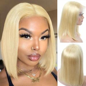 Peluca <span class=keywords><strong>de</strong></span> Cabello Humano Rubio 613, Estilo Bob, con Frente <span class=keywords><strong>de</strong></span> Encaje 13x4, Pre-Desplumada, Línea <span class=keywords><strong>de</strong></span> Cabello <span class=keywords><strong>Natural</strong></span>, Peluca Corta <span class=keywords><strong>de</strong></span> Encaje para Mujeres Negras - Product Image 1