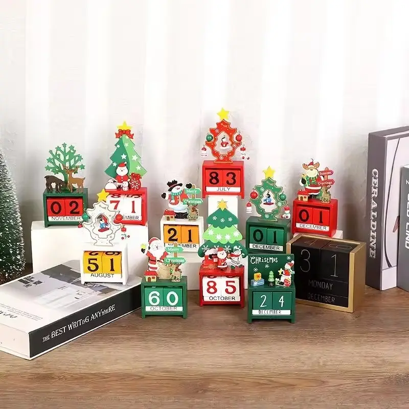 Calendario de madera Adornos de Navidad Decoración para el hogar Dibujos animados DIY Mesa de Navidad Artesanía Regalo