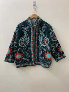 เสื้อแจ็คเก็ตกำมะหยี่สไตล์วินเทจสำหรับผู้หญิง ตกแต่งด้วยงานปักแบบซูซานี งานฝีมือสำหรับเทศกาล  เสื้อคลุมตัวนอกผ้าฝ้ายติดกระดุม - Product Image 1