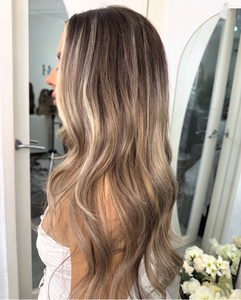 Perruque en cheveux naturels de style européen, Ombré brun cendré avec mèches piano, Balayage froid et chaud, Dessus en dentelle noué à la main, Perruques médicales - Product Image 2