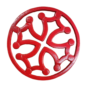 Sous-plat rond en fonte antique de style français, <span class=keywords><strong>Occitane</strong></span>, <span class=keywords><strong>croix</strong></span> rouge, pour table, diamètre 20 cm, décoration de ferme - Product Image 1