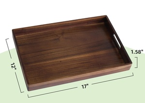 Plateau de service <span class=keywords><strong>en</strong></span> <span class=keywords><strong>bois</strong></span> d'acacia écologique avec poignées, design rectangulaire décoratif pour les fêtes, à utiliser dans le salon, la cuisine, le <span class=keywords><strong>comptoir</strong></span> - Product Image 6
