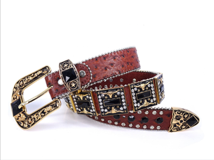 Sabuk berlian imitasi berkilau tren baru sabuk berlian imitasi pria wanita kulit sapi Barat sabuk berlian bertatahkan kristal untuk jins - Product Image 3