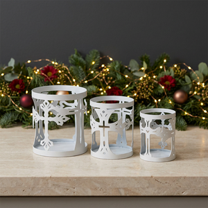 Porte-bougies votifs faits à la main, durables, avec motif en croix découpé, en métal blanc, 3 tailles, pour la décoration de Noël à la maison - Product Image 4