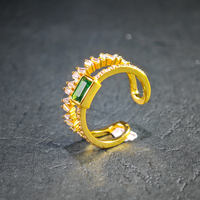 Nouvelle bague de luxe 2026 pour femme, double rangée d'émeraudes, géométrique, en argent sterling 925 plaqué or, ajustable