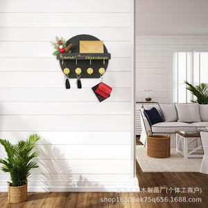 Wooden <b>Wall</b> Key Rack Round Shape <b>Wall</b> <b>Mounted</b> Key Holder Entryway Decorative <b>Shelf</b> For Living Room Bedroom Storage - Product Image 1