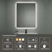 Miroir de salle de bain moderne avec éclairage personnalisé à 3 couleurs, anti-buée, intelligent, avec écran tactile, encadré, 3500k 4000k 6500k, réglable