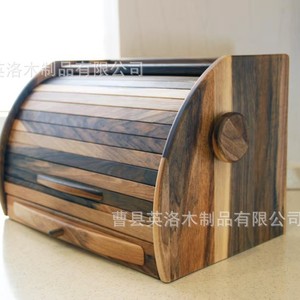 Bread Storage Box Solid Wood Roll Top With Drawer <b>Kitchen</b> Countertop Bread Container Natural Wood Color Rectangle Shape - Product Image 4