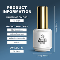 Gel Constructeur 12 Couleurs pour Extension Rapide des Ongles, Sans Capsules Nécessaires, Vernis à Ongles Professionnel, Gel Constructeur Liquide BIAB 15ml