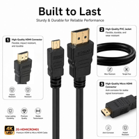 Câble Micro HDMI vers HDMI plaqué or 4K pour appareil photo, ordinateur portable, téléviseur HD, moniteur