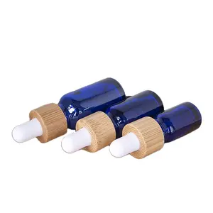 5ml 10ml 15ml 20ml 30ml 50ml 100ml Blue Perfume Essential Oil Glass Dropper Bottle With Dropper Bamboo Lid