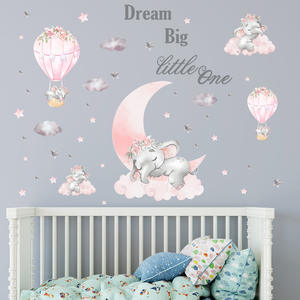 Autocollants muraux éléphant endormi, <span class=keywords><strong>nuage</strong></span>, lune, étoiles, décoration de <span class=keywords><strong>chambre</strong></span> d'enfant, salon, papier peint, autocollants autocollants - Product Image 1