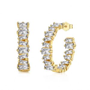 Dylam Luxurious Design 925 Sterling <b>Silver</b> Hypoallergenic Non Tarnish Baguette Eternity 5A Cubic Zirconia Hoop <b>Stud</b> <b>Earrings</b> - Product Image 3
