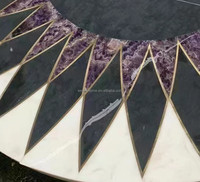 Table à manger en marbre noir blanc violet incrustation en laiton Table à manger en marbre faite à la main Table incrustée en laiton