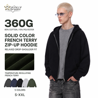 Sweat à capuche zippé en mélange de coton pour homme, en molleton bouclette, coupe décontractée à épaules tombantes, couleur unie, vêtement décontracté, fabricant OEM sous marque privée