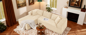 Sofa Modular Sectional dengan Dudukan Dalam yang Nyaman, Sofa L-Shape Berlapis Kain Cloud dengan Lengan Lebar, Kain Corduroy, Busa Kepadatan Tinggi, <span class=keywords><strong>Chaise</strong></span> <span class=keywords><strong>Lounge</strong></span> - Product Image 3