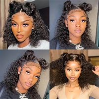 Perruques Courtes Bob Pixie Cut Cheveux Naturels Vietnamiens Frisés Kinky, Perruques Lace Front HD Sans Colle pour Femmes Noires