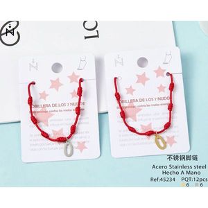 Cavigliera in Acciaio Inossidabile con Nodo a Sette Stelle e Lettera O, Cordoncino Rosso Fatto a Mano, Gioiello Portafortuna per Donne e Ragazze - Product Image 3
