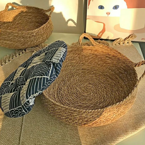 Op Maat Gemaakt Logo Hond En Kat Huisdier Stro Geweven + Katoenen Touw Mand Met Dikke Pad - Product Image 4