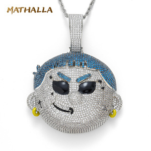 BES Iced Out 5A CZ Messing Cartoon-Charakter Anhänger Halskette Massiver Rücken Schwerer Hip-Hop Streetwear Schmuck für Männer <span class=keywords><strong>Rapper</strong></span> - Product Image 1