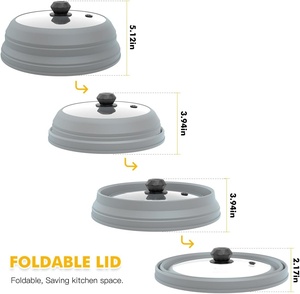Couvercle de cuisson vapeur pliable en silicone et verre avec poignée pour micro-ondes, idéal pour réchauffer les aliments en gros - Product Image 4