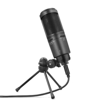 AT2020USB + Microphone filaire à condensateur cardioïde noir pour l'enregistrement en studio en direct avec câble USB et support en métal